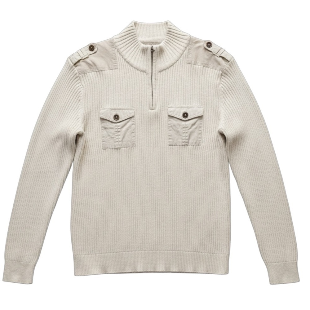 American Rag Mens Sweater 1/4 Zip Ribbed Cotton Pullover Beige Size Large - Picture 2 of 16